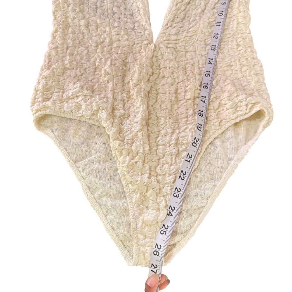 Zara Women’s Cream/Ivory Textured Lace Plunge V-Neck Bodysuit Size L - Picture 9 of 9
